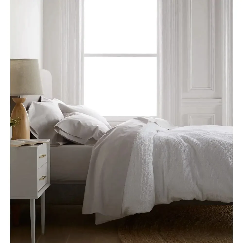 Quince Organic Luxe Honeycomb Full/Queen Duvet Cover White Button Closure NWOT